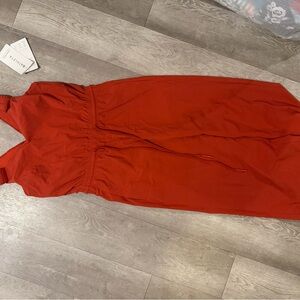 Red Sleeveless Midi Dress with Elastic Waist